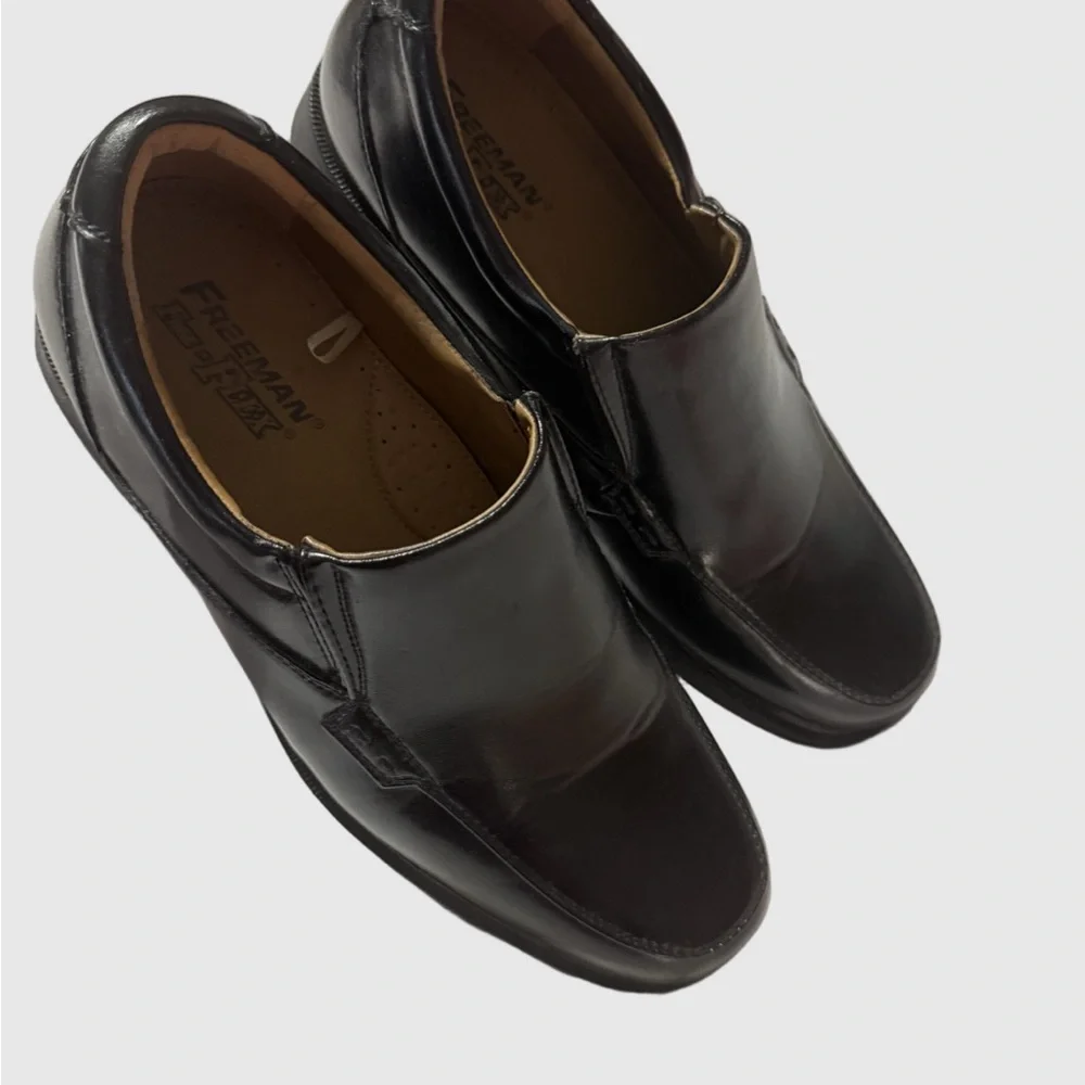 Freeman Free Flex Black Leather Slip On Dress Shoes 10.5